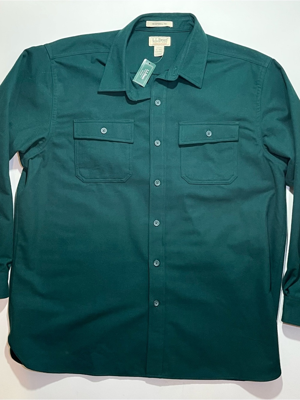 NEW LL Bean Chamois Cloth Long Sleeve Button Shirt, Men’s XL, Green